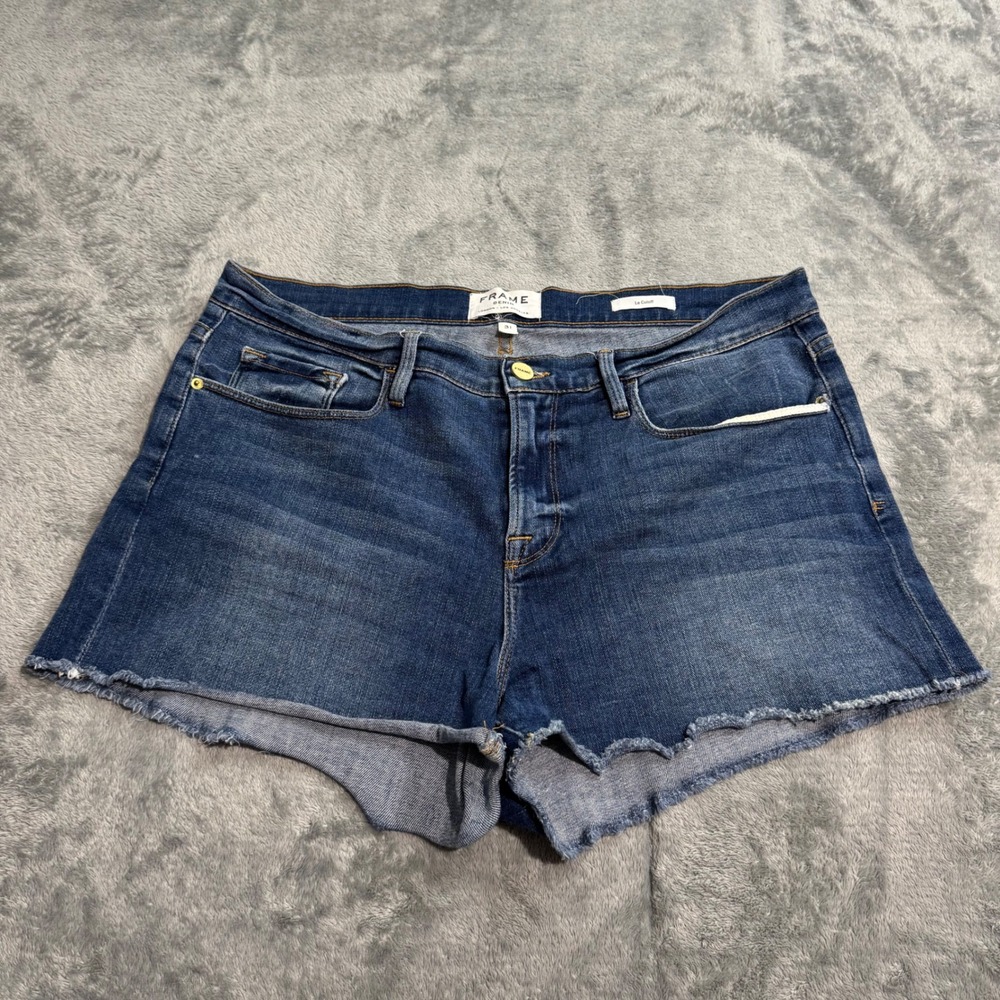FRAME Denim Le Cutoff Atlantic Blue Raw Hem Jean Shorts Size 31 LCS179
